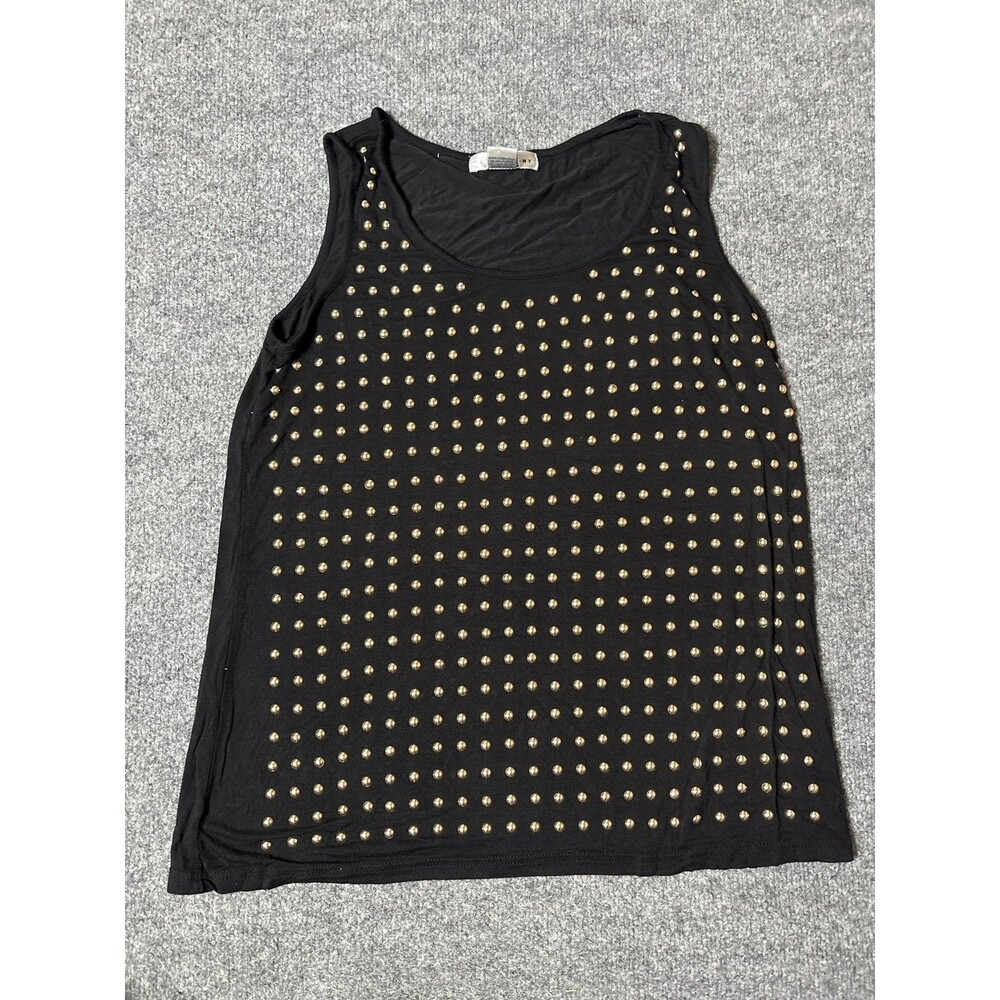 W D-NY Tank Top Womens L Black Rayon Spandex Studded Scoop Neck Summer Casual